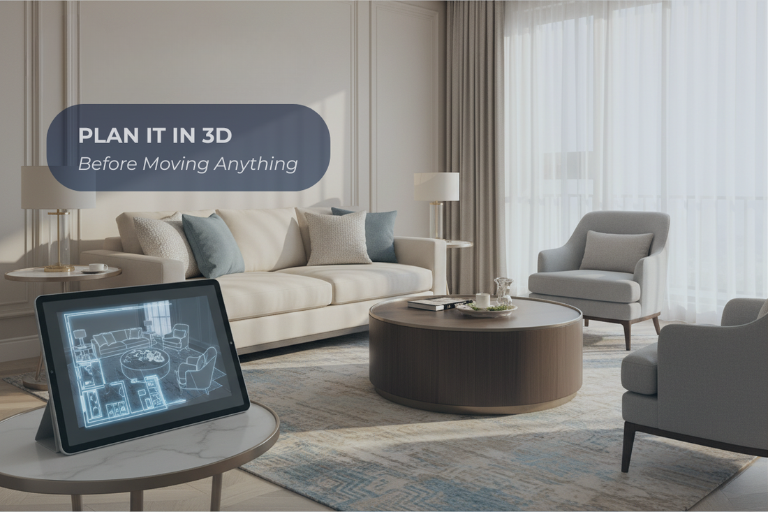 Home design software for beginners showing a 3D room layout before moving furniture