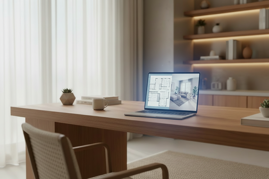 3D home design software showing 2D floor plan transforming into realistic interior room layout