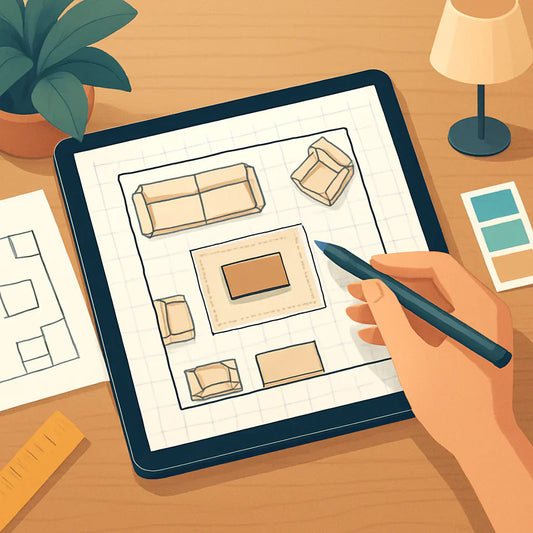 Sitting at desk and planning a room  layout