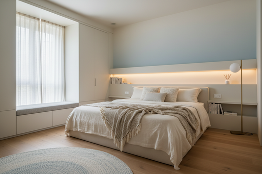 small bedroom layout with space-saving furniture and balanced design using Coohom visualization