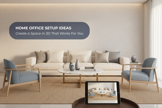 Organized modern home office with an ergonomic chair, oak desk, natural side lighting, shelving, and subtle blue accents