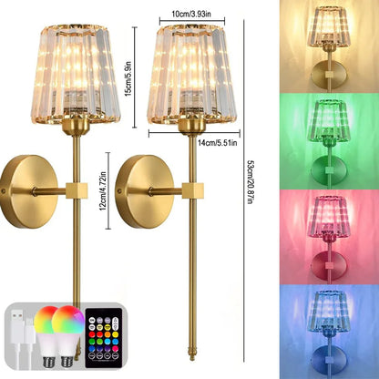 LED RGB Rechargeable Wall Lamp – Wireless Crystal Sconce with Remote, Dimmable Colors & 5000mAh Battery