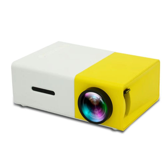 Yellow and white portable projector on a white background