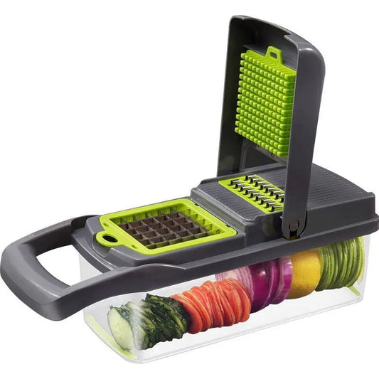 12-in-1 Vegetable Chopper & Slicer Set – Stainless Steel Multi-Blade Food Prep Tool with Container