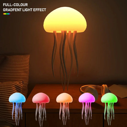 Jellyfish-shaped lamps with gradient light effect on a dark background