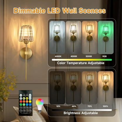 LED RGB Rechargeable Wall Lamp – Wireless Crystal Sconce with Remote, Dimmable Colors & 5000mAh Battery
