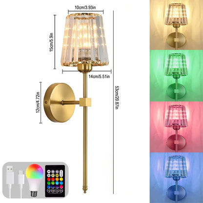 LED RGB Rechargeable Wall Lamp – Wireless Crystal Sconce with Remote, Dimmable Colors & 5000mAh Battery
